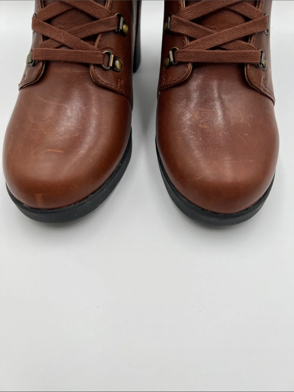 Abeo Metropolis lace short ankle boots zipper chunky heel boho granny brown 8